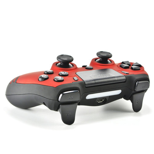 Steelplay MetalTech – rød trådløs controller til PS4 og PC – set skråt fra siden