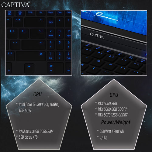 Captiva I99-480GE 16" WQXGA i9-14900HX 32GB/1TB SSD RTX 5070Ti Win 11 – visning 7