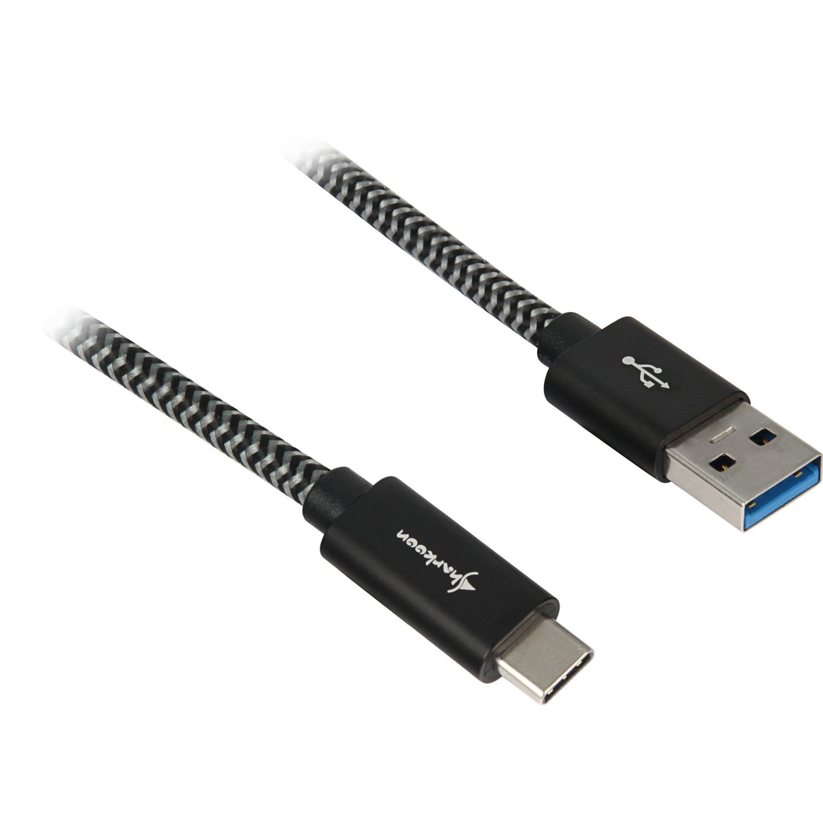 Sort og gråt flettet Sharkoon USB-A til USB-C-kabel