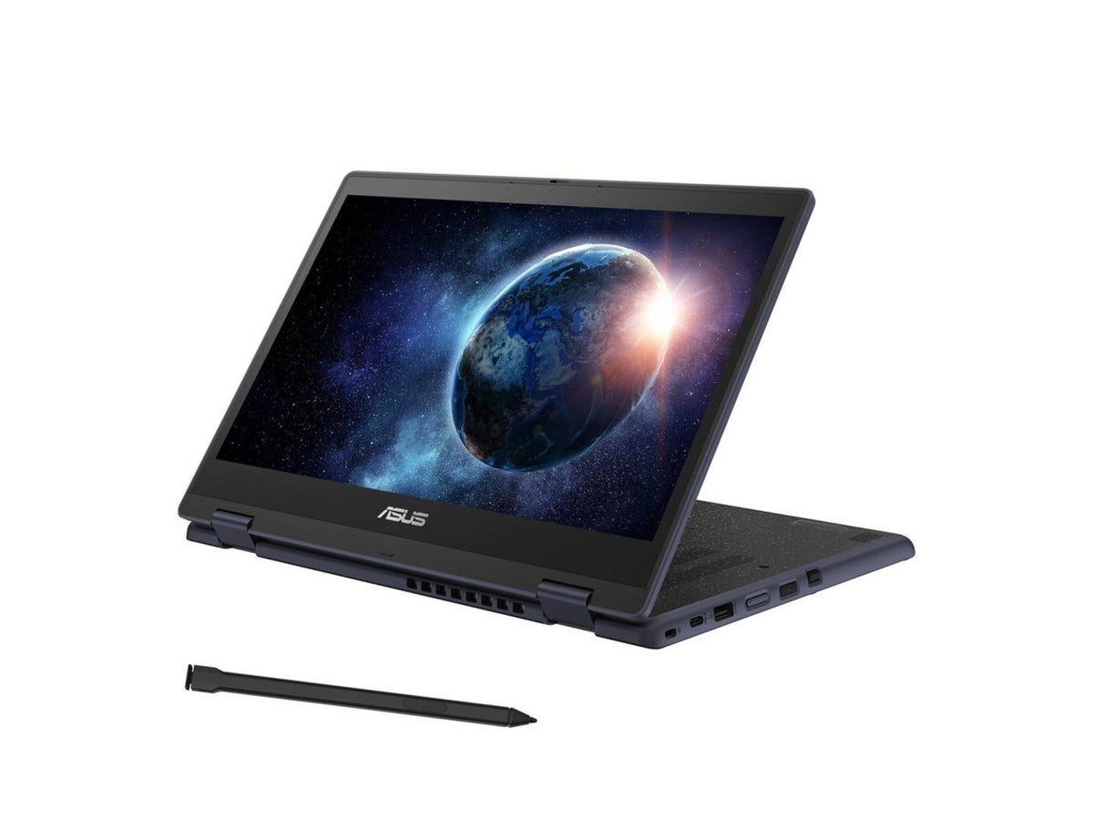 ASUS ExpertBook BR1402FGA-NT0629XA i konvertibel position med en vist pen; pakkeindhold afventer bekræftelse