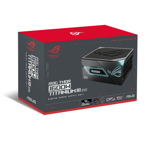 ASUS ROG Thor 1600T3 Gaming EVO – 1600 W Titanium PSU – emballage