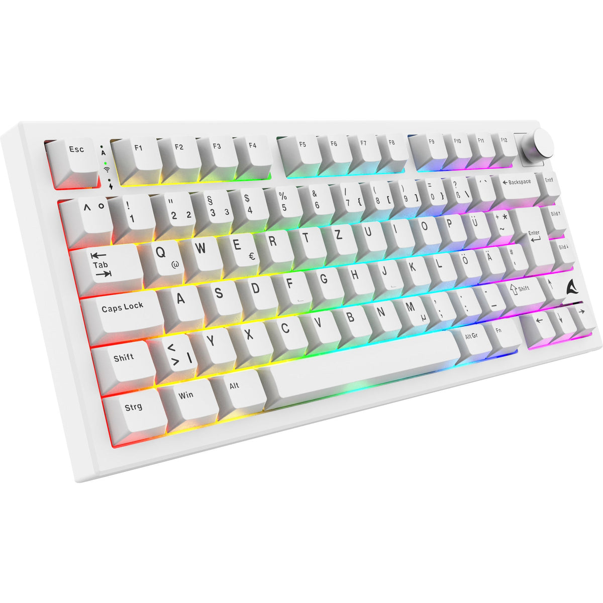 Hvidt Sharkoon SKILLER SGK55W RGB-tastatur i 75 procent format med volumenhjul