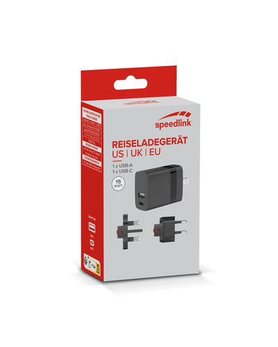Speedlink - Travel Charger USB-A & USB-C 15W for US-UK-EU, black Speedlink