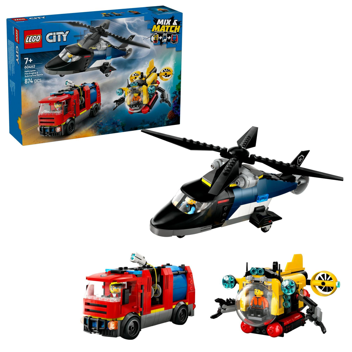 LEGO 60462 City Combination Set with Helicopter, Fire Truck and Submarine, Construction Toy LEGO