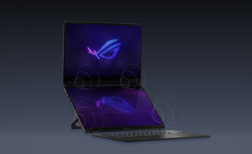 ASUS ROG Zephyrus Duo GX651AX-SR004W – set skråt forfra (vinkel 3); layout på billedet er illustrativt
