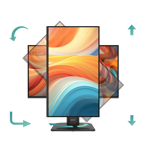MSI PRO MP245PHG E14 – 23,8″ skærm, 1920 × 1080, 144 Hz – stativets justeringsmuligheder