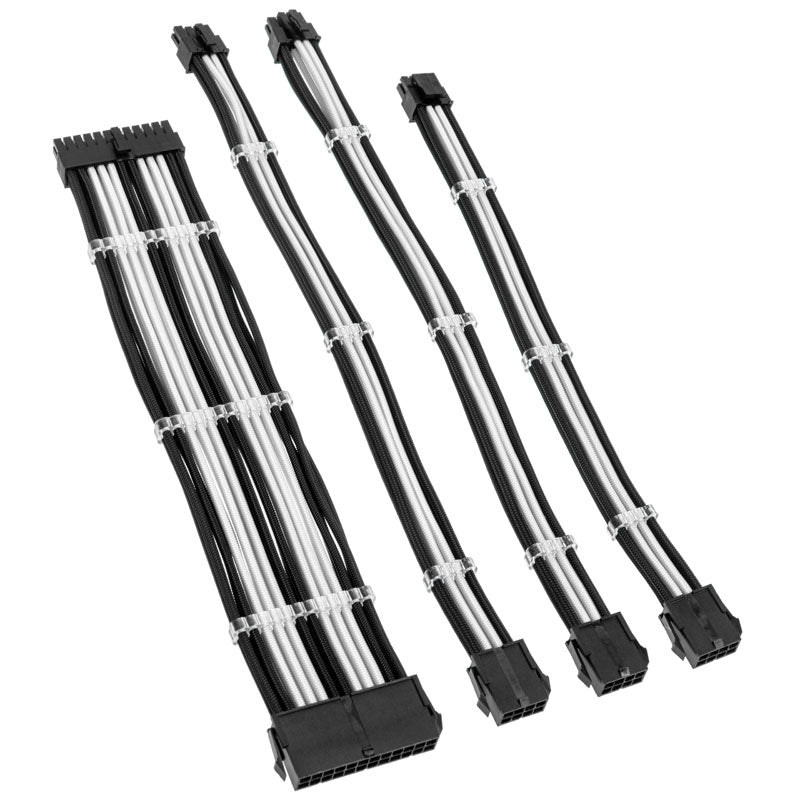 Kolink Core Standard Braided Cable Extension Kit - Jet Black/Brilliant White - 2x 6+2pin, 1x 4+4pin, 1x 20-4pin