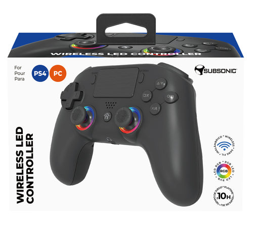 Subsonic – sort trådløs LED-controller til PS4 og PC – emballage, forside
