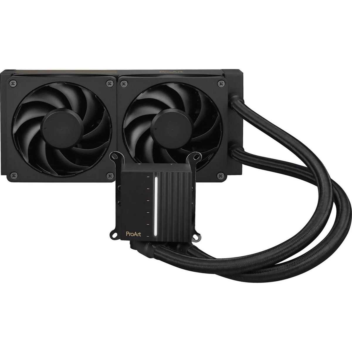 ASUS ProArt LC 240 – sort radiator med to blæsere, slanger og pumpeblok