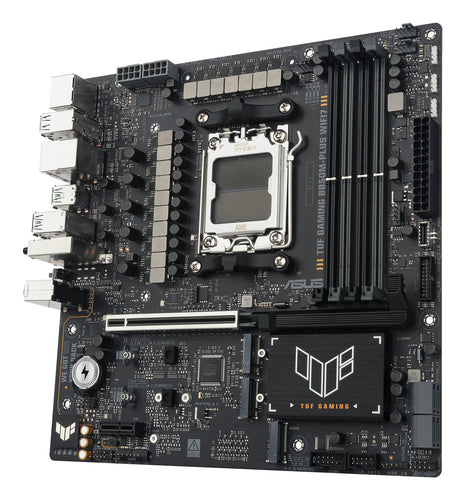 ASUS TUF GAMING B850M-PLUS WIFI7 – micro ATX AM5 bundkort – skråt ovenfra