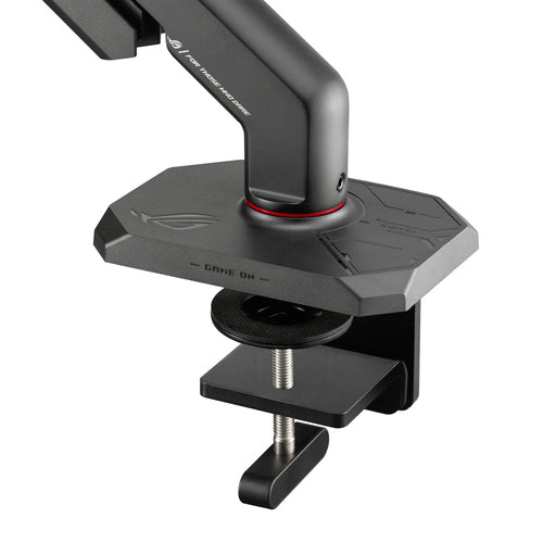 ASUS ROG Ergo AAS01R skærmarm – nærbillede af bordklemme og base