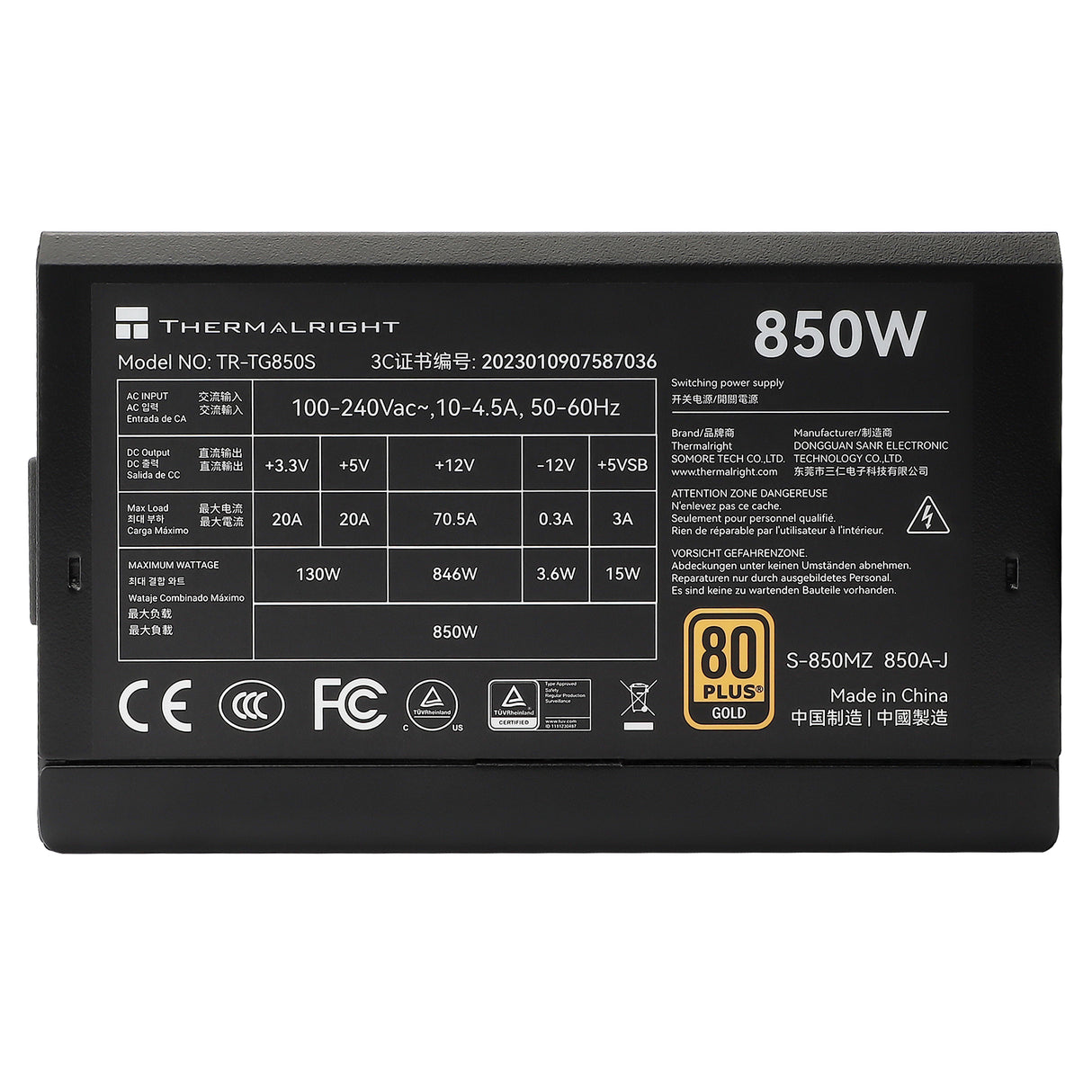 Thermalright TR-TG 850S Black - PSU, 80+ Gold, 850W, non-modular