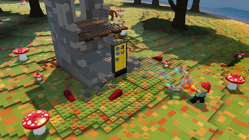 LEGO Worlds – spilscene med LEGO-bygning og landskab