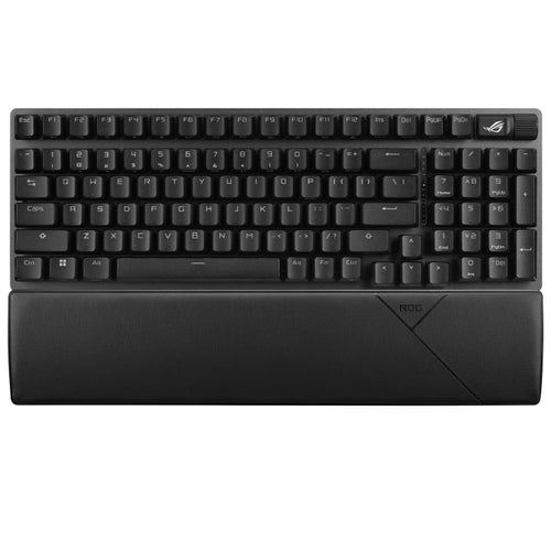 ASUS ROG Strix Scope II 96 Wireless – tastatur og arbejdsflade set ovenfra (vinkel 4); layout på billedet er illustrativt