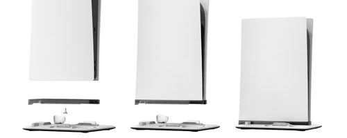 Maxx Tech PS5 DLX LED – multifunktionel opladningsstander – eksempler på konsolmodeller