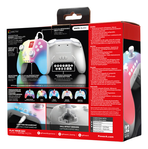 PowerA Advantage Wired Controller for Nintendo Switch 2 with Lumectra - White PowerA