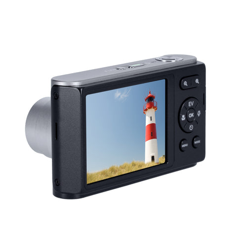 Rollei Compactline 12X – Zoomkamera med selfiedisplay – Bagside med skærm og knapper