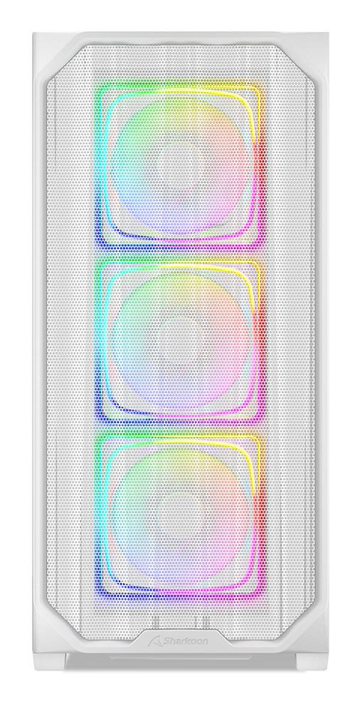 Sharkoon AK5M RGB White Mesh Front Tempered Glass 4x 120mm ARGB PWM Fans USB-C BTF ATX Gaming PC Case Sharkoon