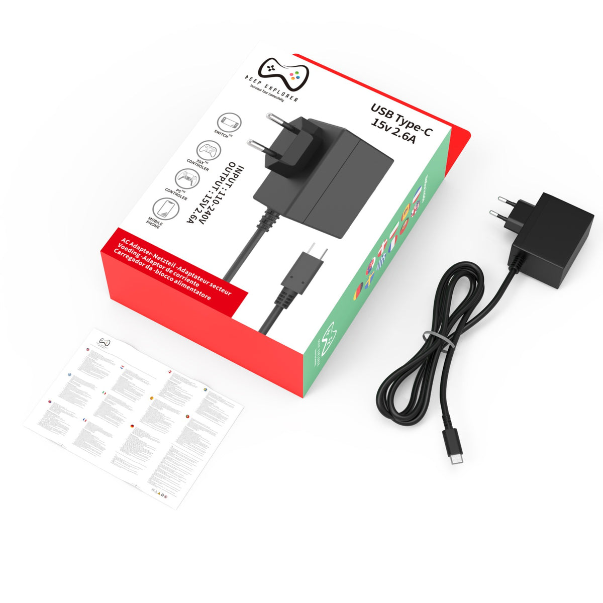 Deep Explorer USB-C-strømforsyning til Nintendo Switch – 39 W