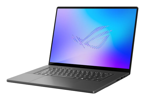 ASUS ROG Zephyrus G16 GU606AP-TB042W – set skråt forfra (vinkel 2); tastaturlayout illustrativt