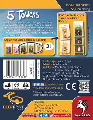 Deep Print Games 5 Towers Kortspil Tysk – Æskens bagside