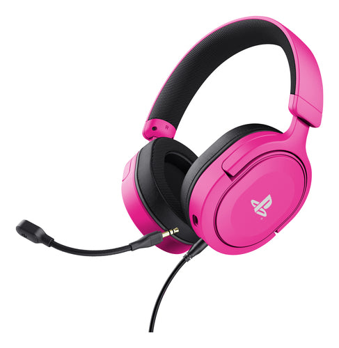 Trust GXT 498P Forta – lyserødt gamingheadset til PS5 og PS4 – set skråt fra siden