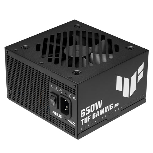 ASUS TUF Gaming 650B EVO – sort hus og blæsergitter set skråt