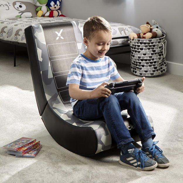 XRocker - Geo Camo Kids Gaming Chair - Grey X-Rocker
