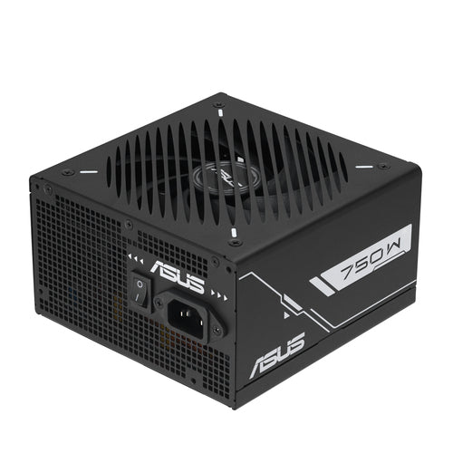 ASUS PRIME-750G – strømforsyning og ventilator set skråt bagfra