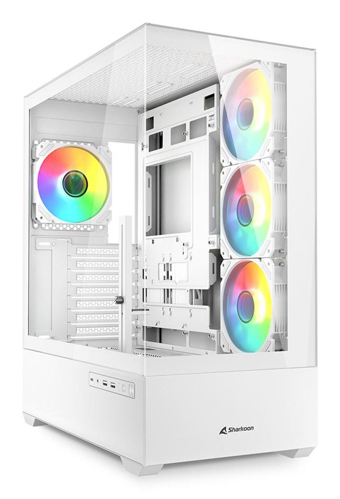 Sharkoon AK6 RGB White Panoramic Dual Tempered Glass 4x 120mm ARGB PWM Fans USB-C BTF ATX Gaming PC Case Sharkoon