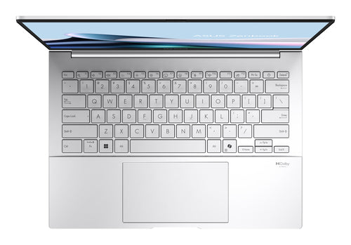 ASUS Zenbook 14 OLED UX3405CA-QD1302W – tastatur og arbejdsflade set ovenfra; layout på billedet er illustrativt