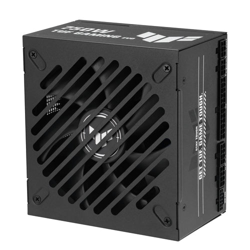 ASUS TUF Gaming 750W Gold EVO – oprejst strømforsyning med blæsergitter og kabelstik