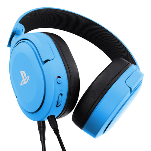 Trust GXT 498B Forta – blåt gamingheadset til PS5 og PS4 – set fra siden