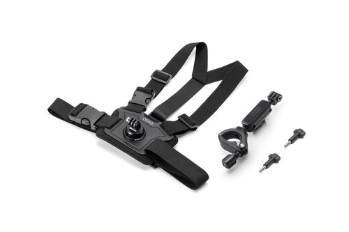 DJI Osmo Action Biking Accessory Kit – Brystsele og styrbeslag – Monteringsdele og brystsele vist liggende
