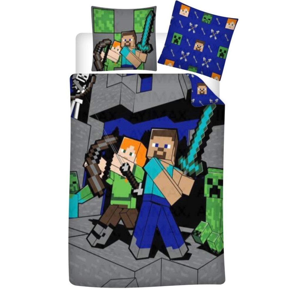 Minecraft Blocky Battle bedding cover 140×200cm, 65×65 cm Minecraft