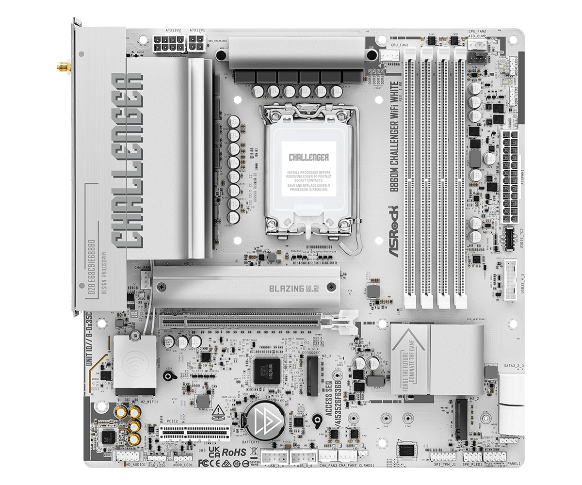 ASRock B860M Challenger WiFi White bundkort - LGA1851, DDR5 - produktbillede