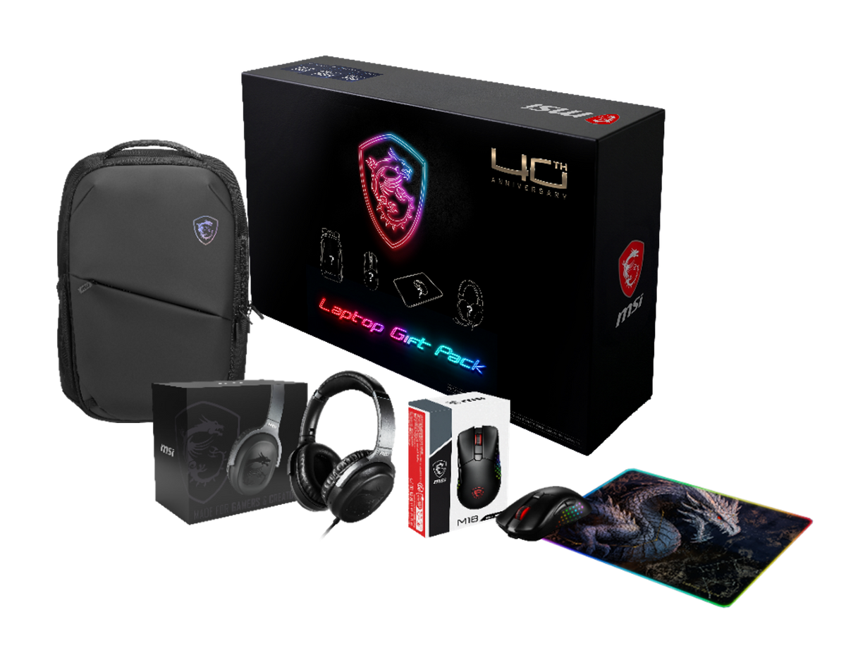 MSI 40th Anniversary MAX Pack – rygsæk, H901 GC-headset, M18-mus og RGB-musemåtte