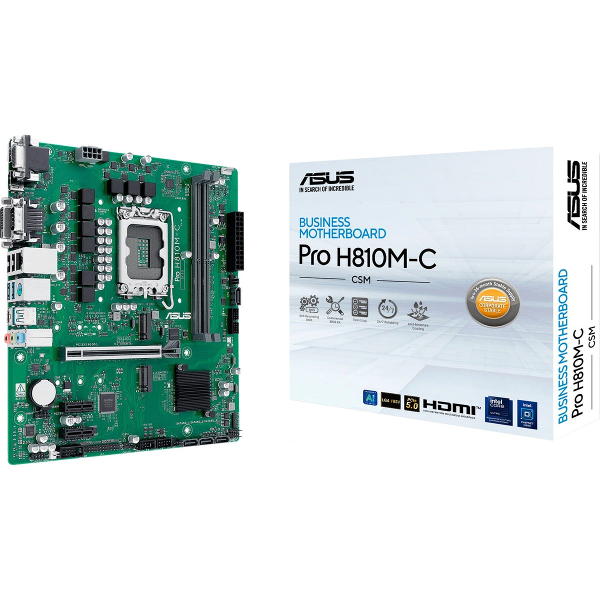ASUS PRO H810M-C-CSM – micro-ATX bundkort – LGA1851 – bundkort og emballage
