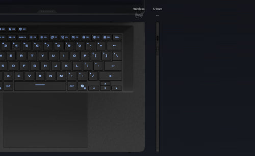 ASUS ROG Zephyrus Duo GX651AR-SR042W – taster og arbejdsflade set ovenfra; tastaturlayout illustrativt