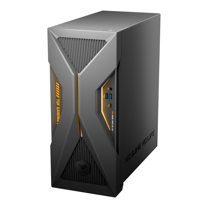 ASUS TUF Gaming T500 i grå set skråt forfra