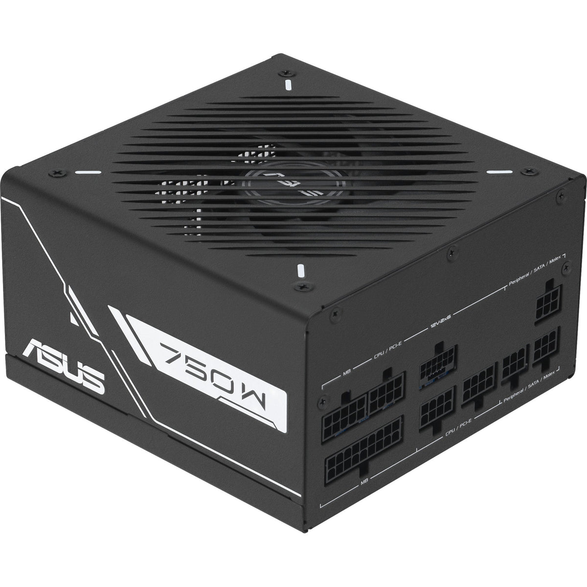 ASUS PRIME-750G – sort strømforsyning set skråt med modulære stik
