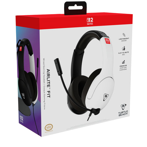 Turtle Beach Airlite Fit – Nintendo Switch 2 – Sort/hvid – emballage skråt forfra