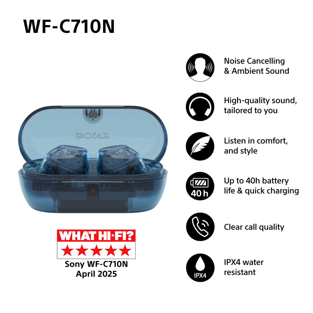 Sony WF-C710N – trådløse in-ear-øretelefoner med støjreduktion – blå – produktdetalje 2