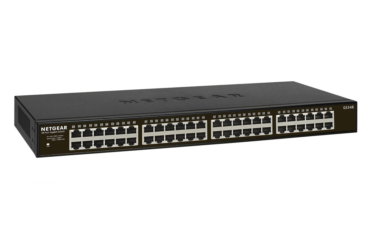 NETGEAR GS348 Gigabit-switch – set skråt forfra med 48 porte
