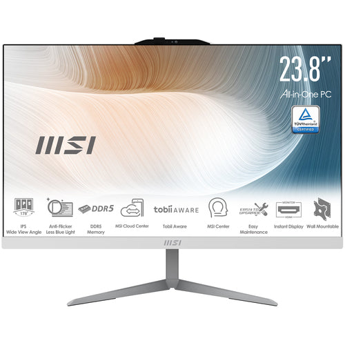 MSI Modern AM242 1M-2222EU – hvid all-in-one med specifikationer på billedet