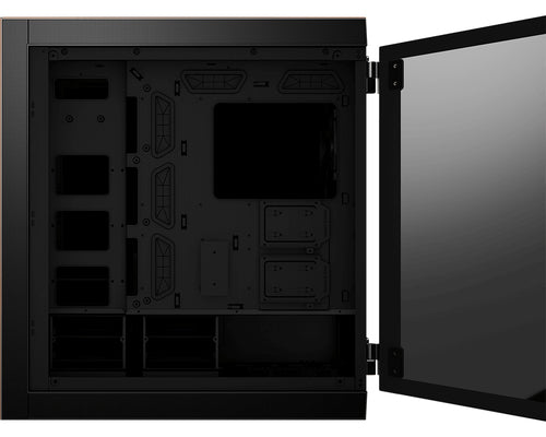 MSI MPG SEKIRA 500G – sort PC-kabinet – åbent indre og hængslet glaspanel