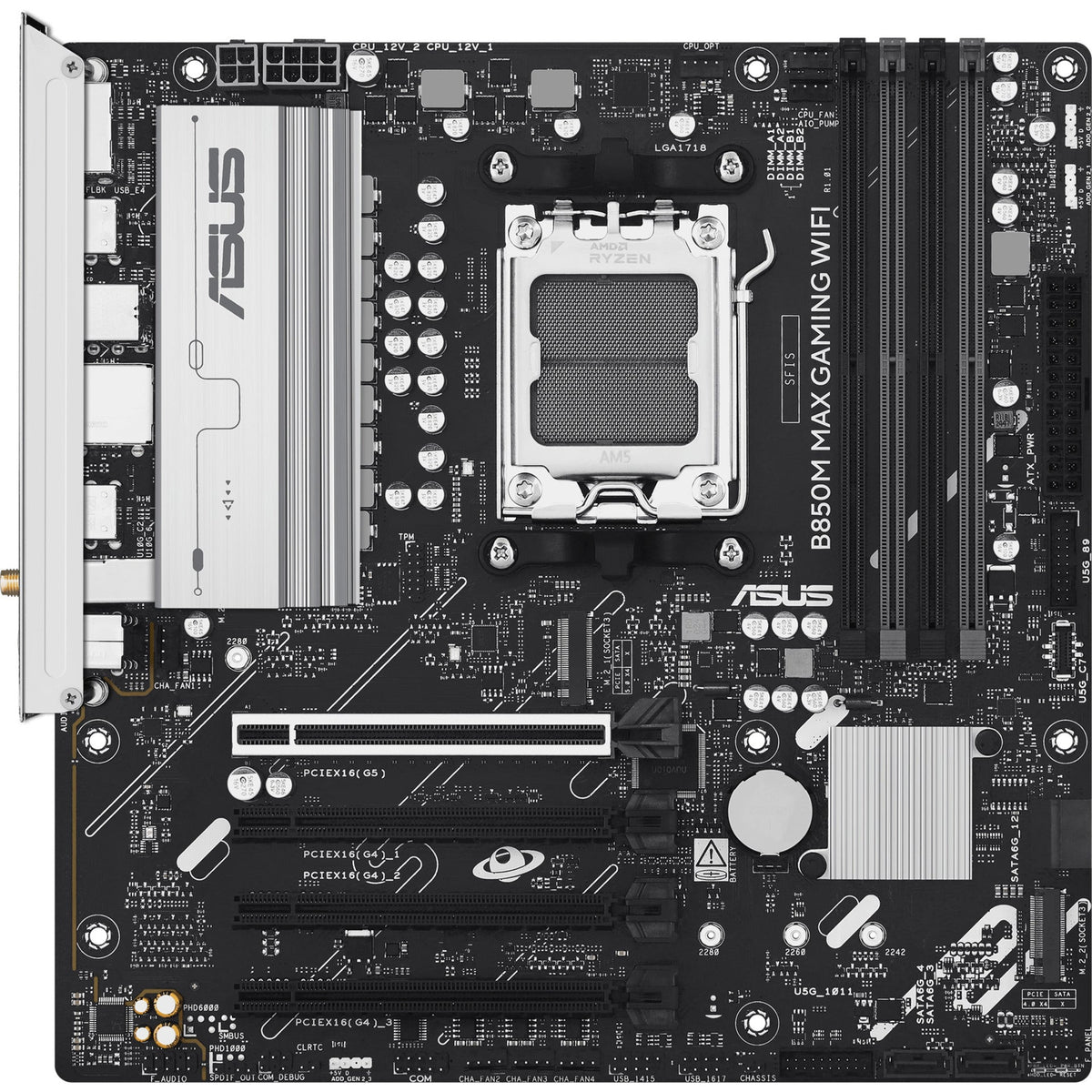 ASUS B850M MAX GAMING WIFI – bundkort set ovenfra