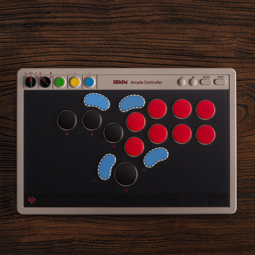 8BitDo Arcade Controller Switch/PC Grå – Alternative knapflader monteret