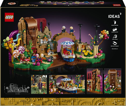 LEGO Ideas 21360 – Willy Wonka og chokoladefabrikken – æskens bagside