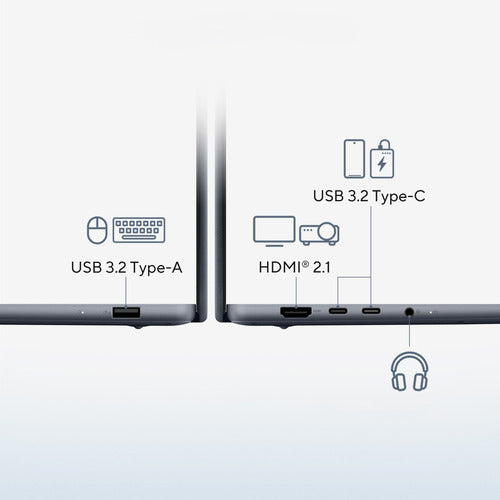 ASUS Zenbook 14 UX3480QA-U1157W – detalje af tilslutninger; layout på billedet er illustrativt